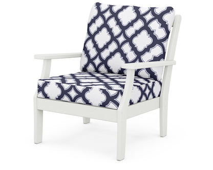 POLYWOOD® Braxton Deep Seating Chair in Vintage White / Trellis Navy