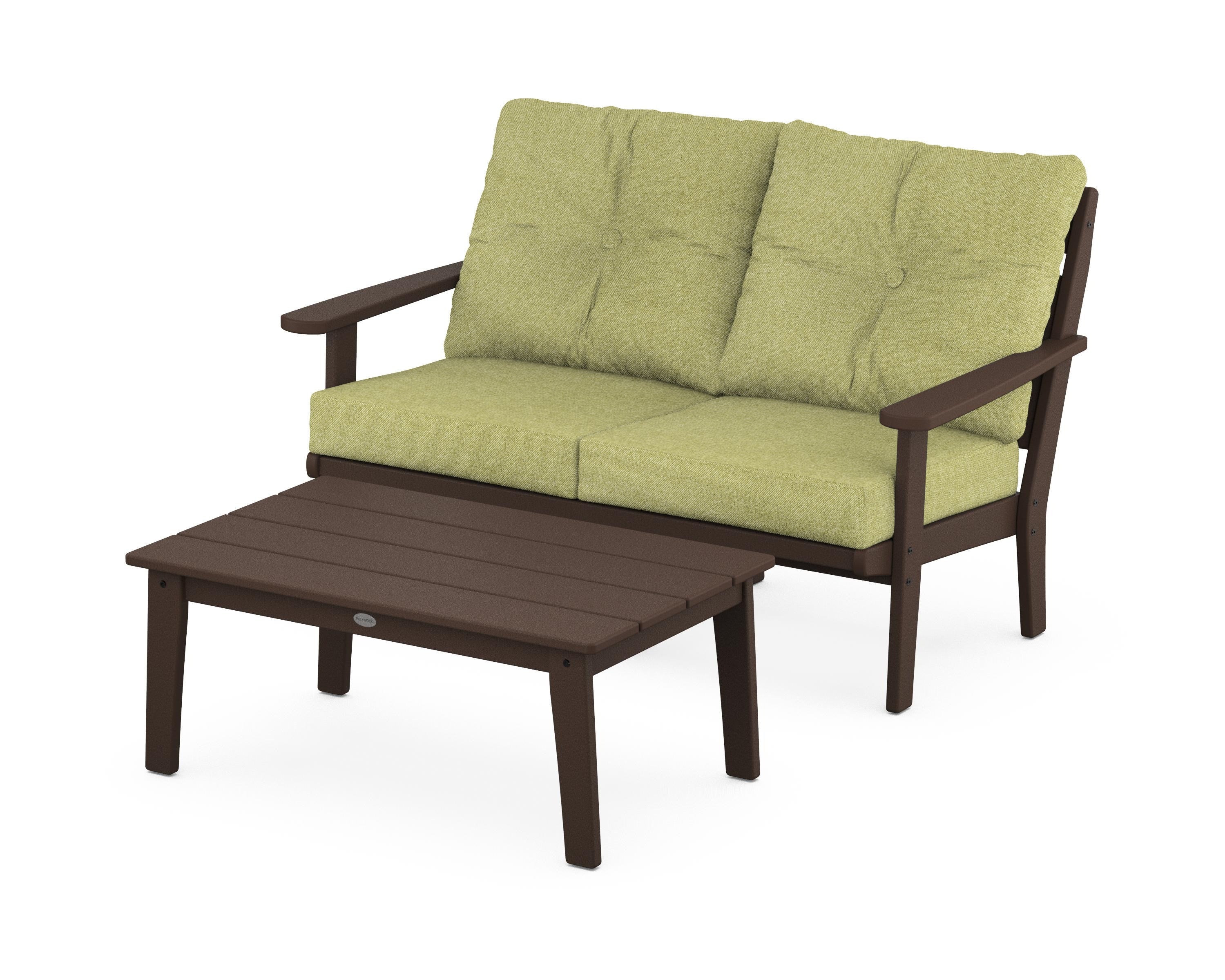 POLYWOOD® Lakeside 2-Piece Lounge Loveseat Set in Mahogany / Chartreuse Boucle