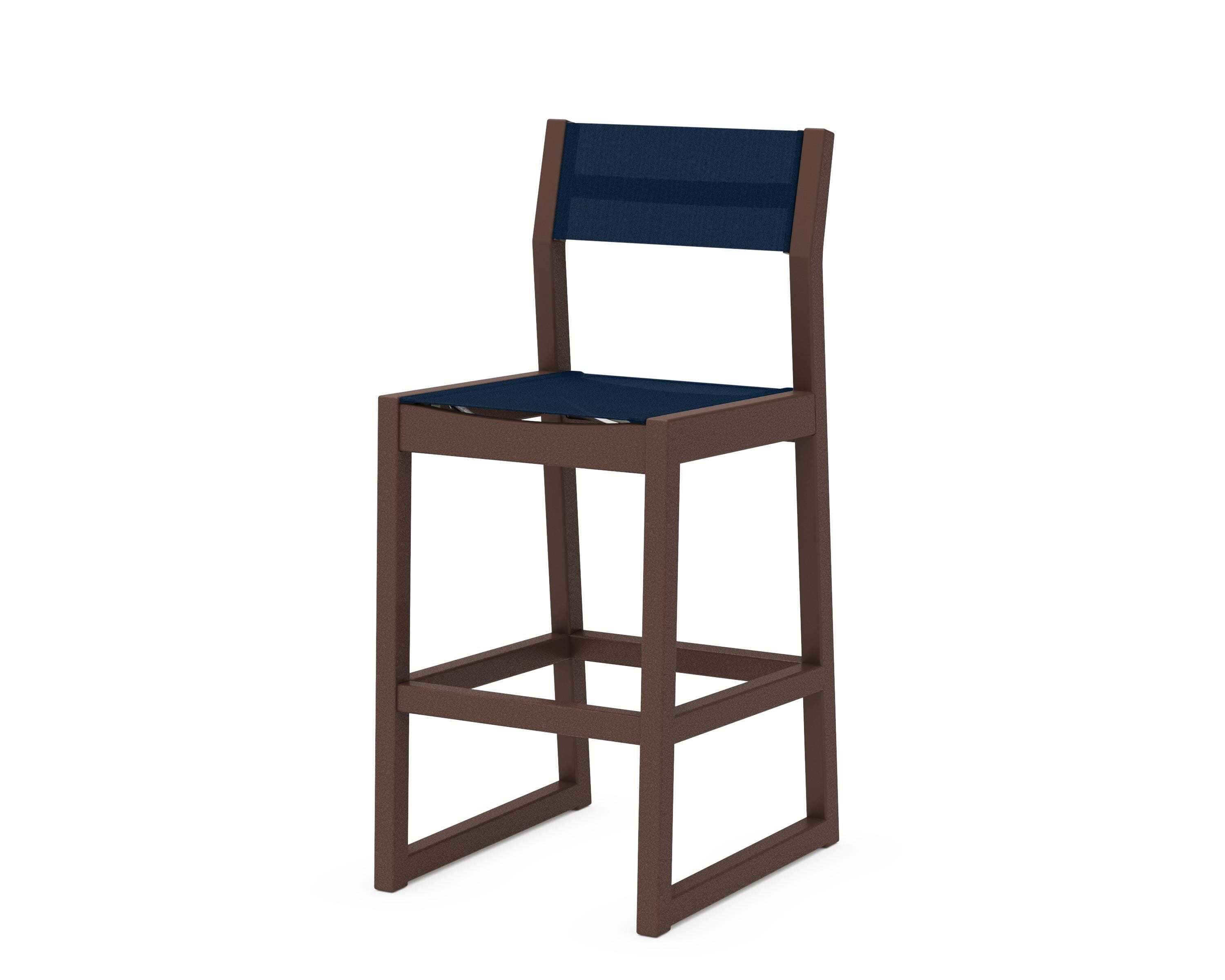 POLYWOOD® EDGE Sling Bar Side Chair in Mahogany / Navy Blue Sling