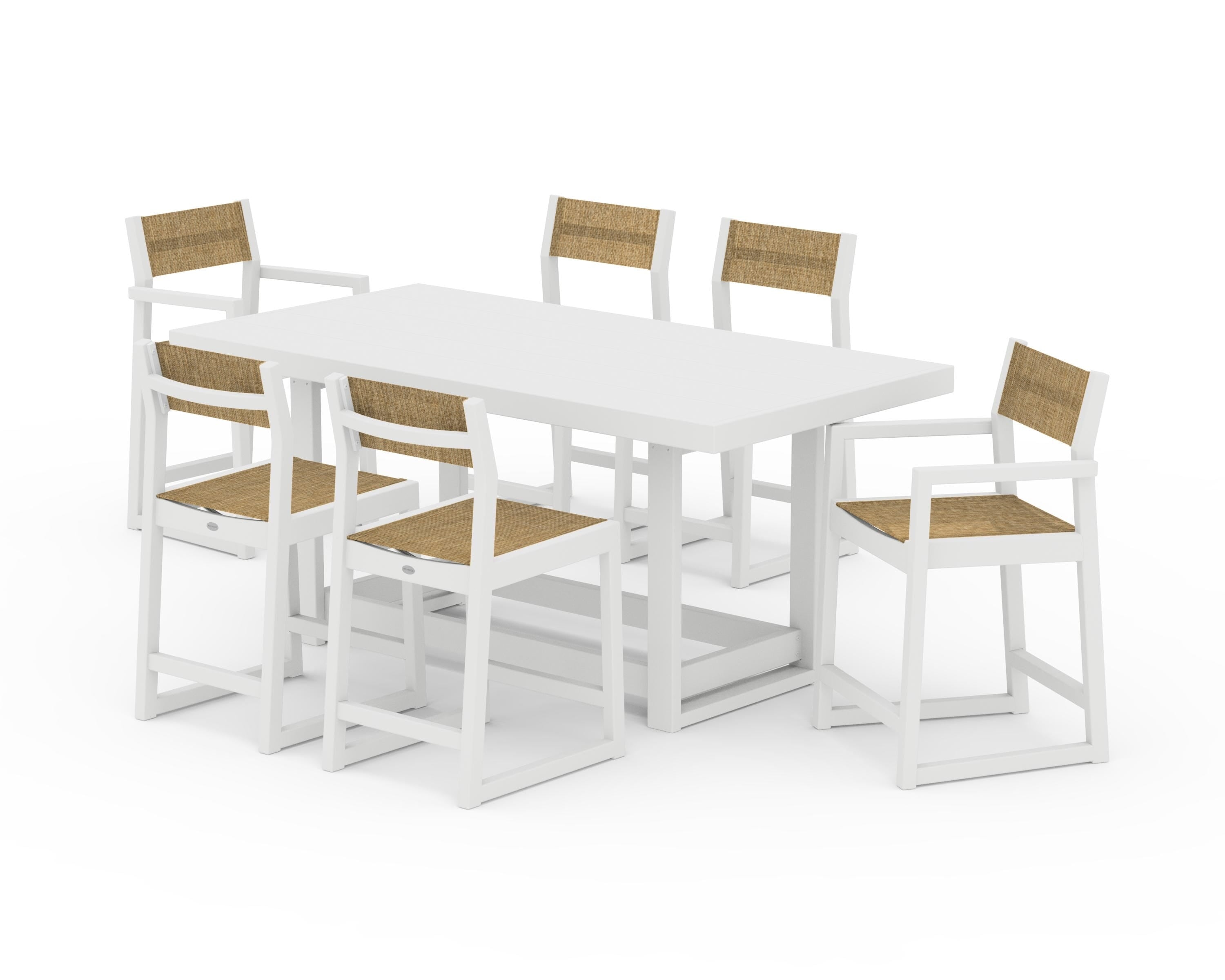 POLYWOOD® EDGE Sling 7-Piece Counter Table Set in White / Burlap Sling