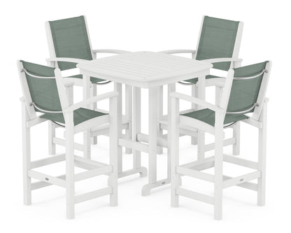 POLYWOOD® Coastal 5-Piece Bar Set in White / Dupioni Sea Mist Sling