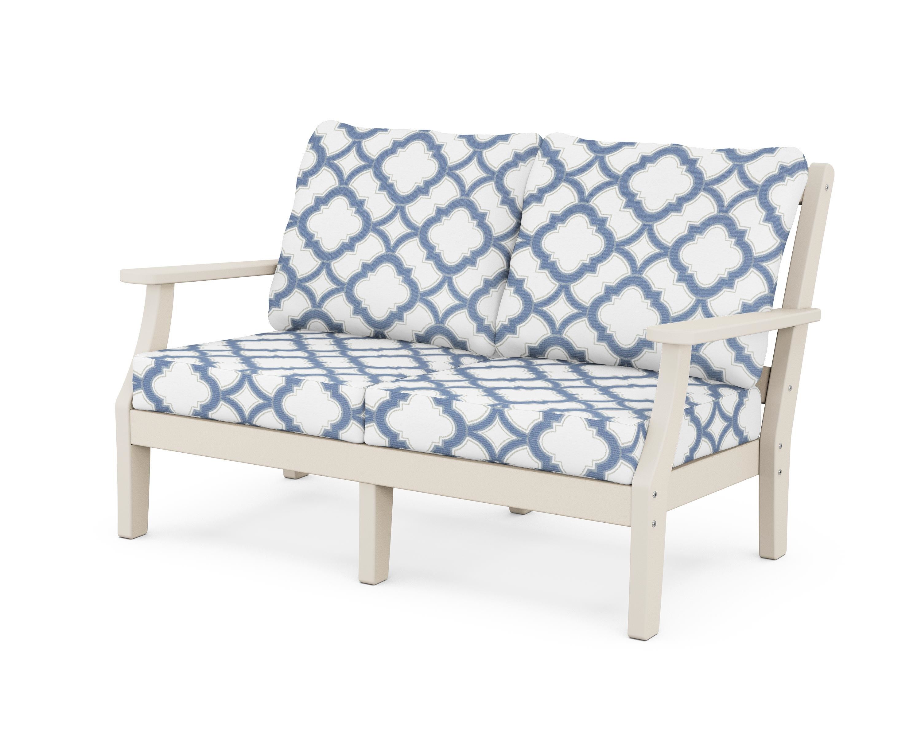 Martha Stewart by POLYWOOD® Chinoiserie Deep Seating Loveseat in Sand / Trellis Sky Blue