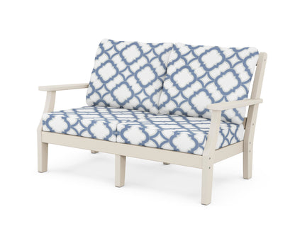 Martha Stewart by POLYWOOD® Chinoiserie Deep Seating Loveseat in Sand / Trellis Sky Blue