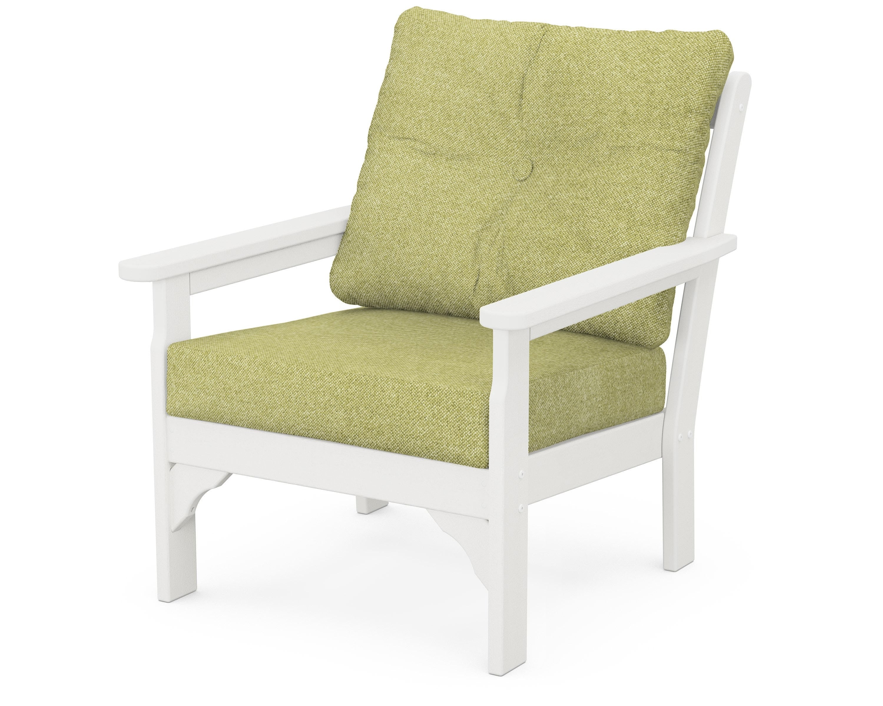 POLYWOOD® Vineyard Deep Seating Chair in Vintage White / Chartreuse Boucle