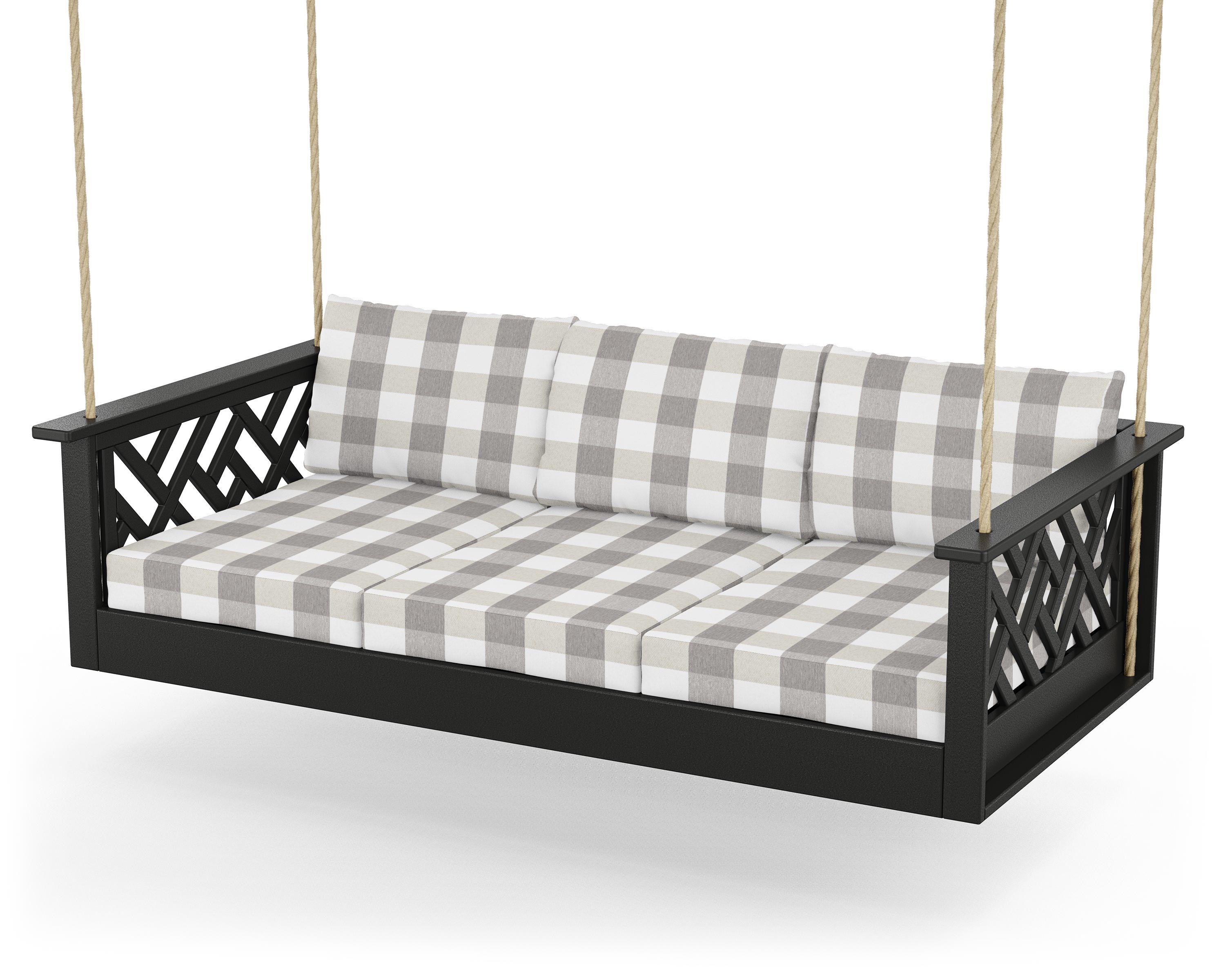 POLYWOOD® Chippendale Daybed Swing in Black / Buffalo Plaid Grey Mist