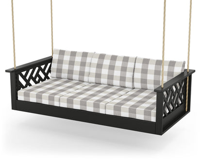 POLYWOOD® Chippendale Daybed Swing in Black / Buffalo Plaid Grey Mist