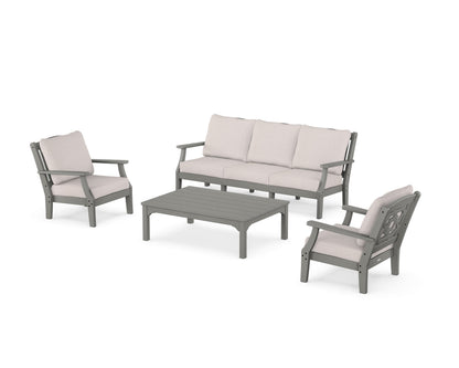 Martha Stewart by POLYWOOD® Chinoiserie 4-Piece Deep Seating Set with Sofa in Slate Grey / Dune Burlap