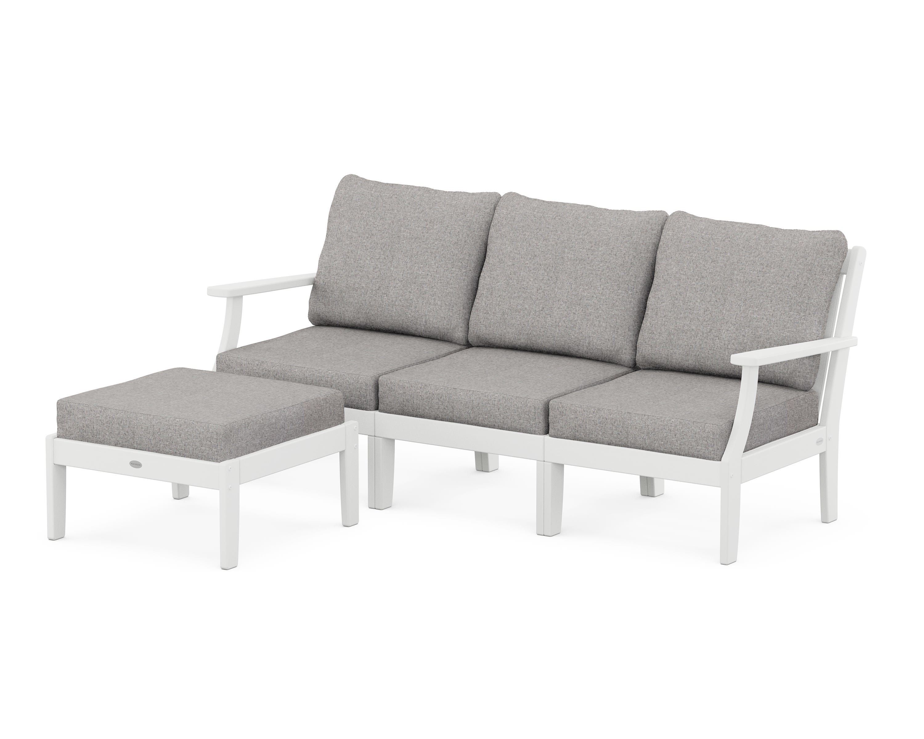 POLYWOOD® Braxton Modular 4-Piece Deep Seating Set with Ottoman in White / Grey Mist