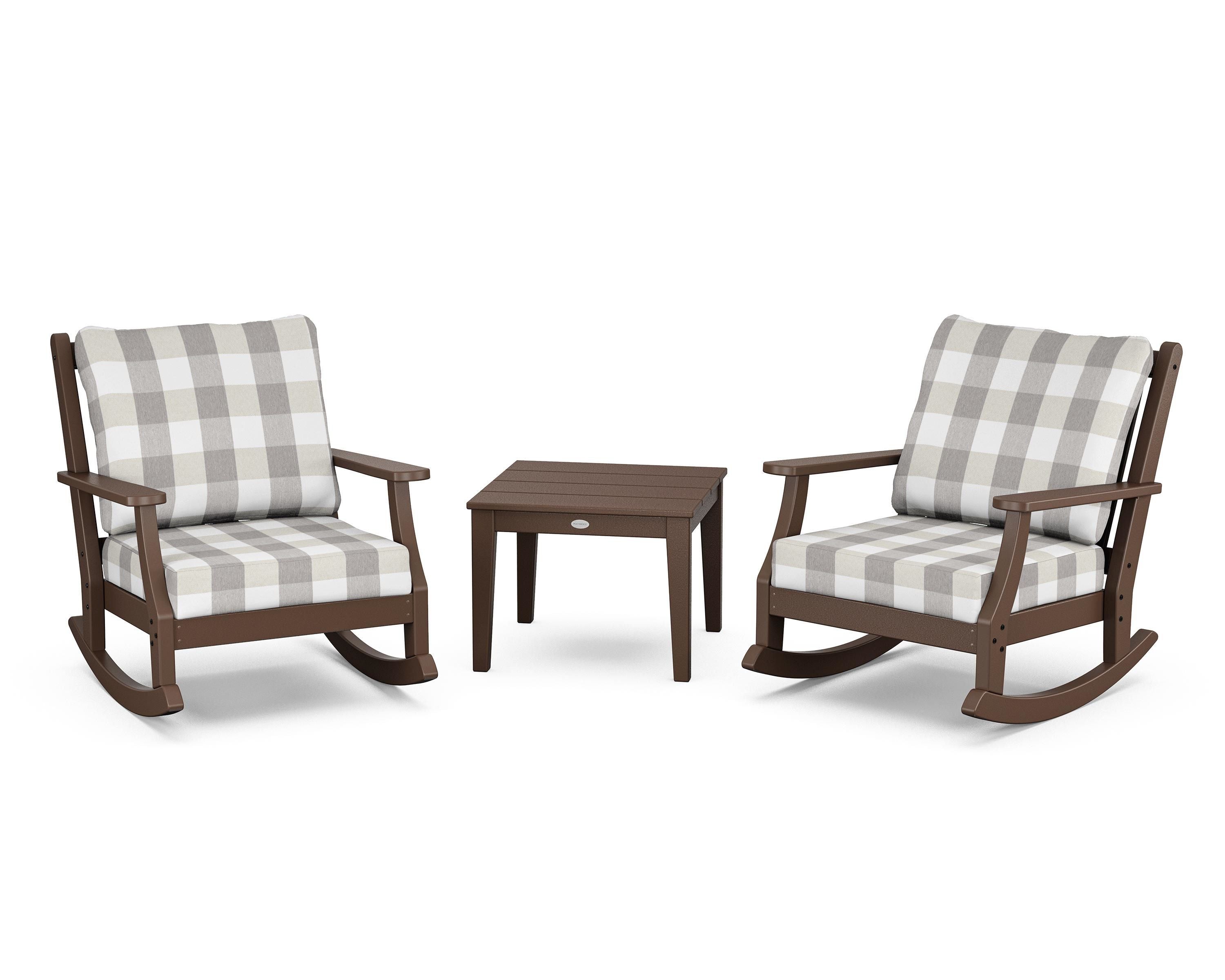 Country Living Wovendale 3-Piece Deep Seating Rocker Set in Mahogany / Buffalo Plaid Grey Mist