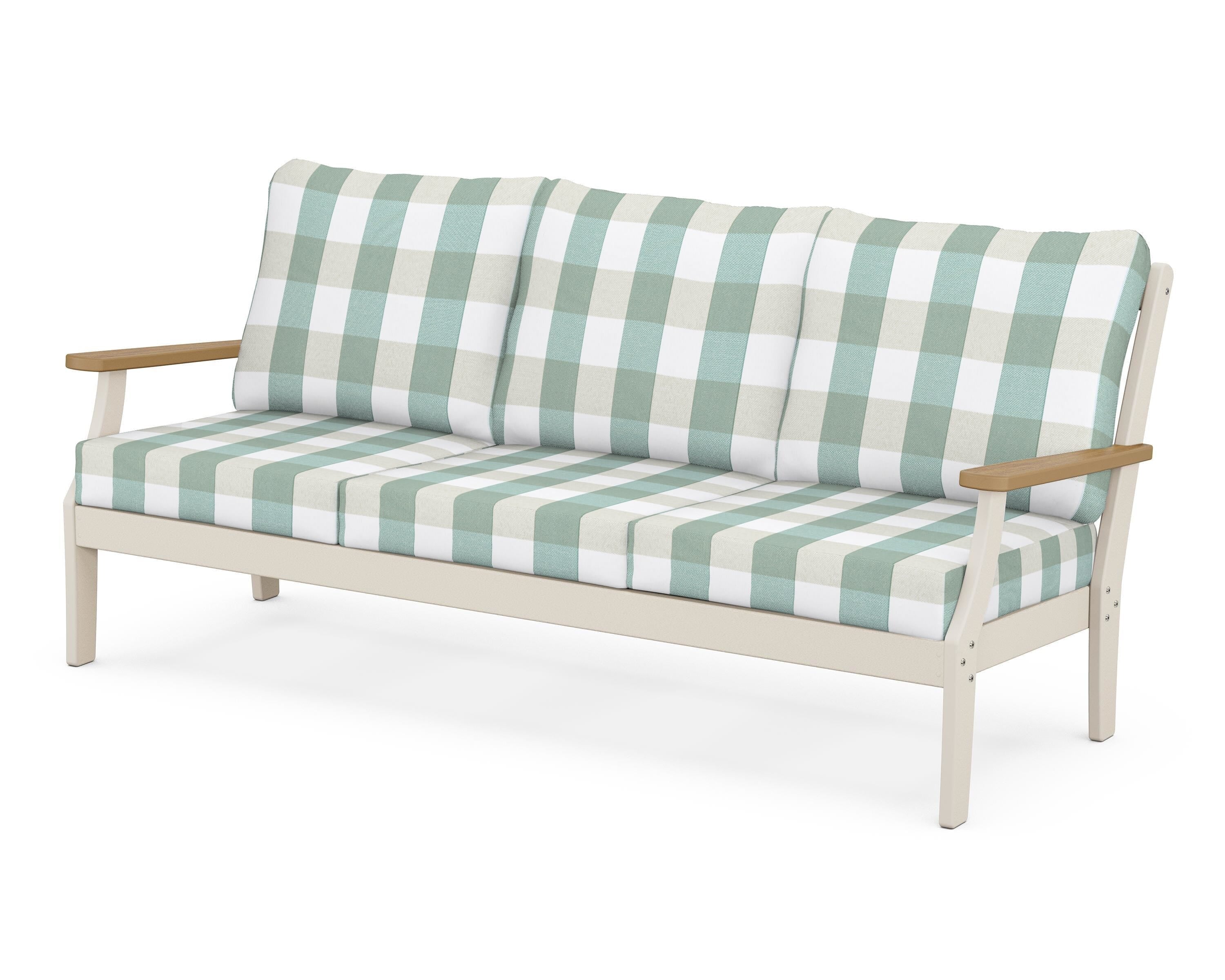 POLYWOOD® Braxton Deep Seating Sofa in Sand / Natural / Buffalo Plaid Glacier Spa