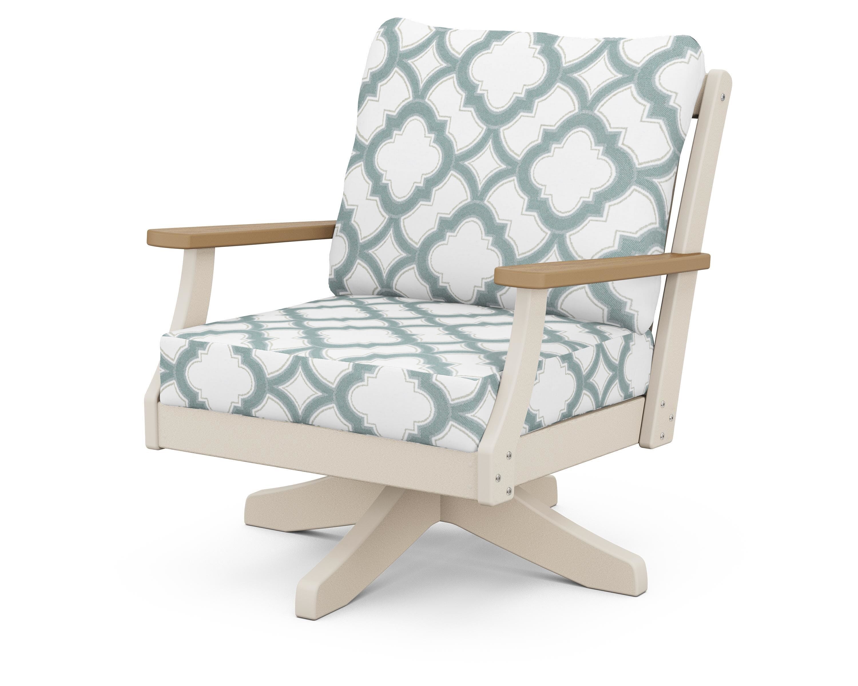 POLYWOOD® Braxton Deep Seating Swivel Chair in Sand / Natural / Trellis Glacier Spa