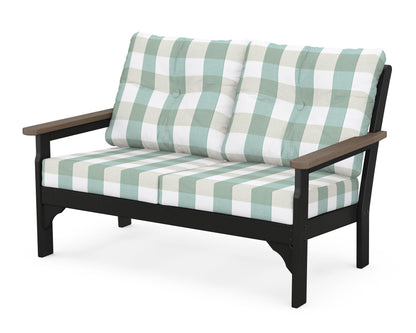 POLYWOOD® Vineyard Deep Seating Loveseat in Black / Kona / Buffalo Plaid Glacier Spa