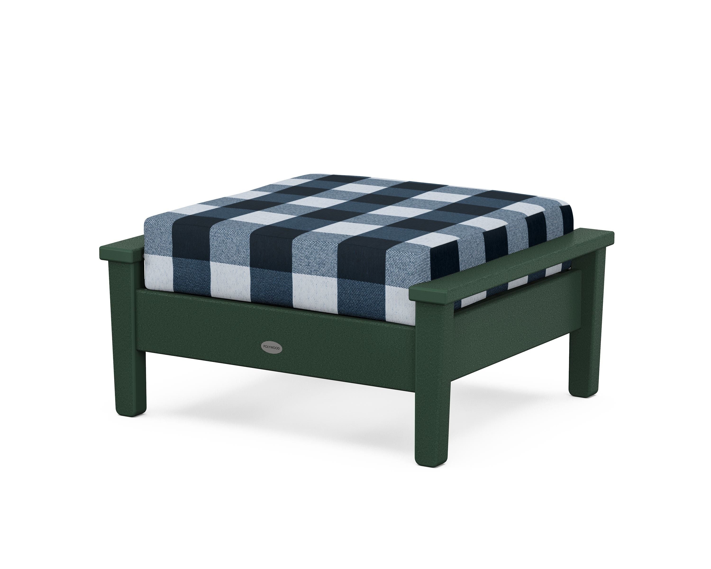 POLYWOOD® Prescott Deep Seating Ottoman in Green / Buffalo Plaid Marine Indigo