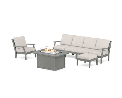 POLYWOOD® Braxton Sectional Lounge and Fire Pit Set in Slate Grey / Cast Ash