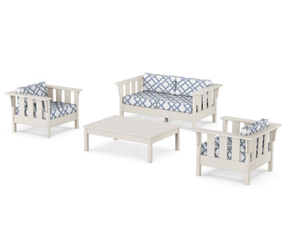 Martha Stewart by POLYWOOD® Acadia 4-Piece Deep Seating Set with Loveseat in Sand / Trellis Sky Blue