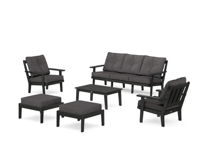 POLYWOOD® Oxford 6-Piece Lounge Sofa Set in Black / Ash Charcoal