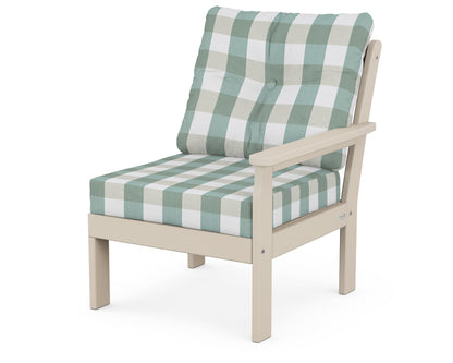 POLYWOOD® Vineyard Modular Right Arm Chair in Sand / Buffalo Plaid Glacier Spa