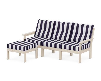 POLYWOOD® Vineyard 4-Piece Sectional with Ottoman in Sand / Cabana Stripe Navy