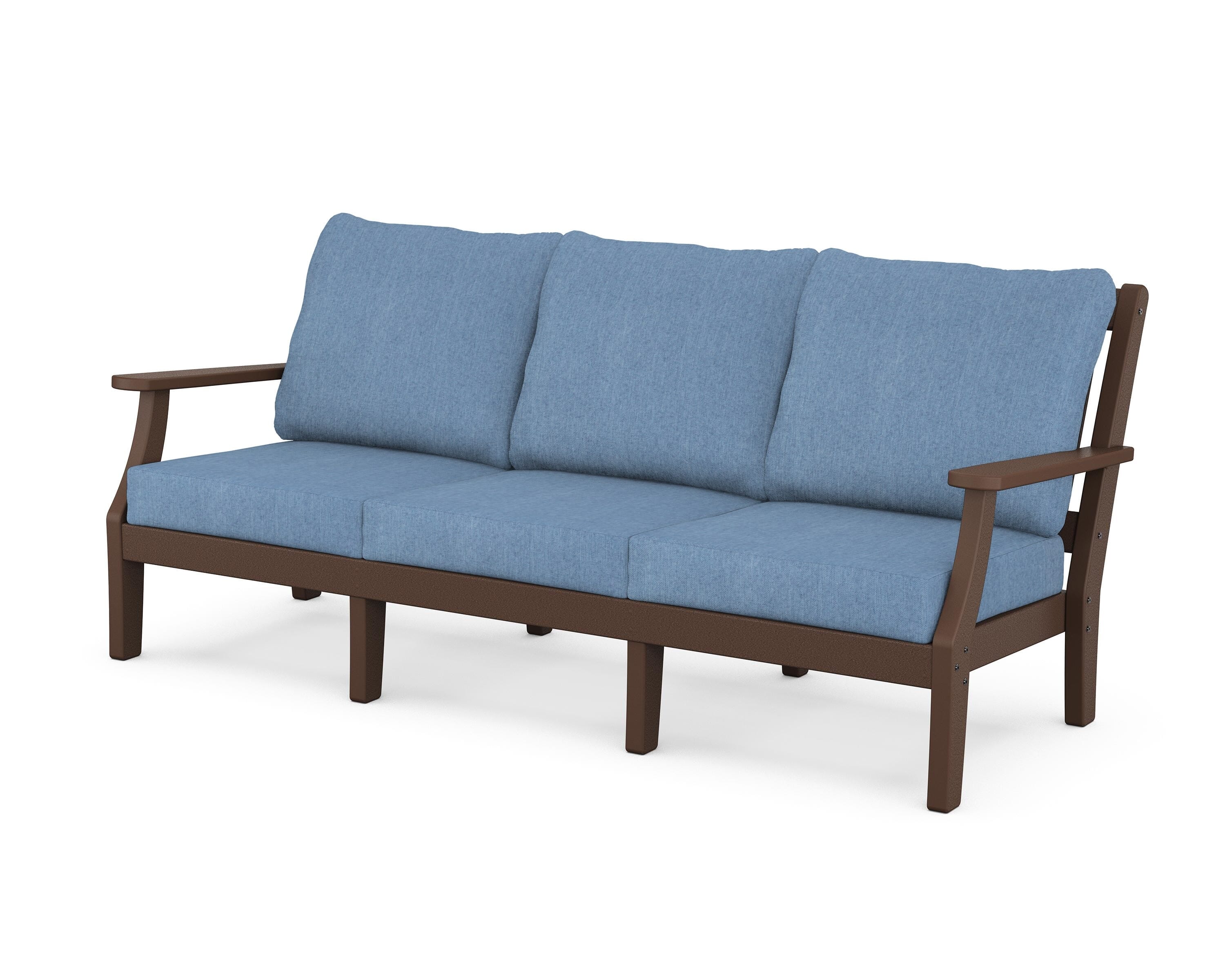 Martha Stewart by POLYWOOD® Chinoiserie Deep Seating Sofa in Mahogany / Sky Blue
