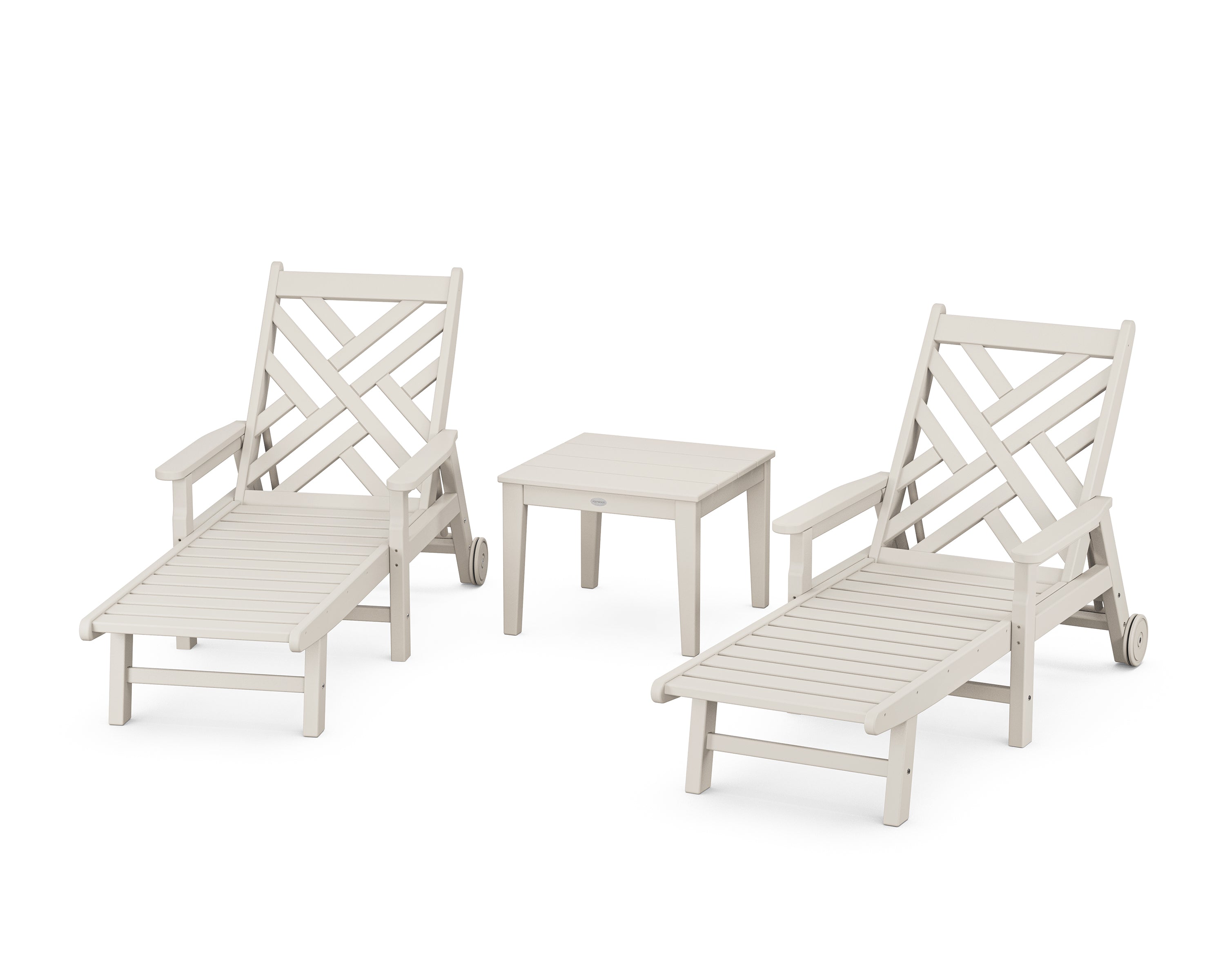 POLYWOOD® Chippendale 3-Piece Chaise Set with Arms and Wheels in Sand