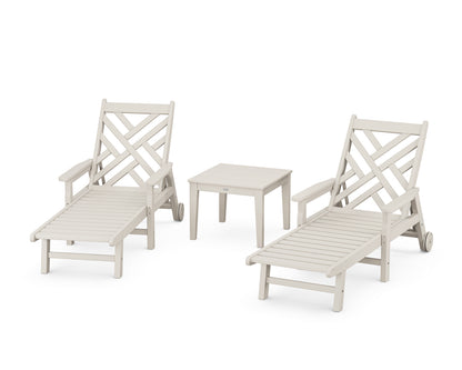 POLYWOOD® Chippendale 3-Piece Chaise Set with Arms and Wheels in Sand