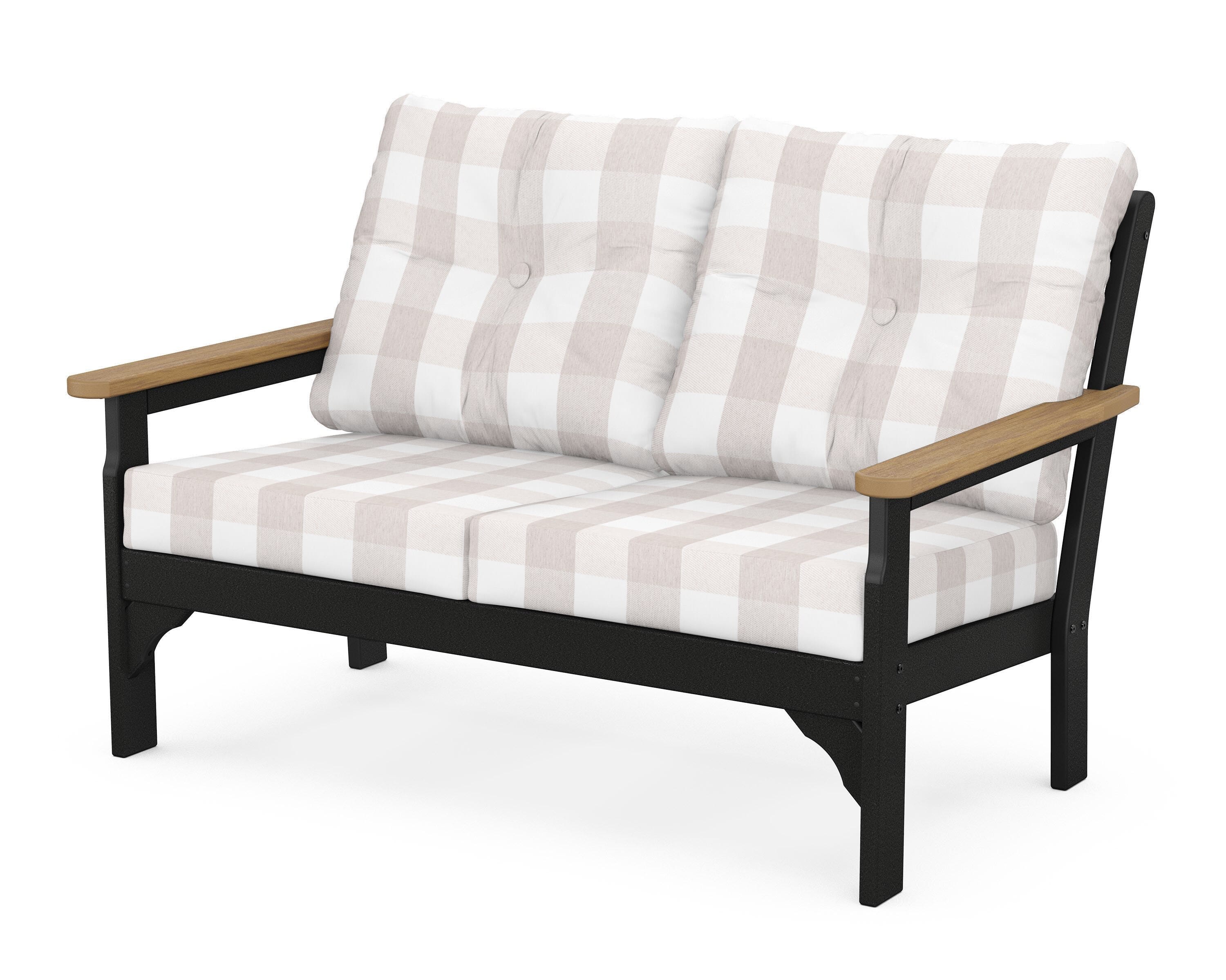POLYWOOD® Vineyard Deep Seating Loveseat in Black / Natural / Buffalo Plaid Dune Burlap