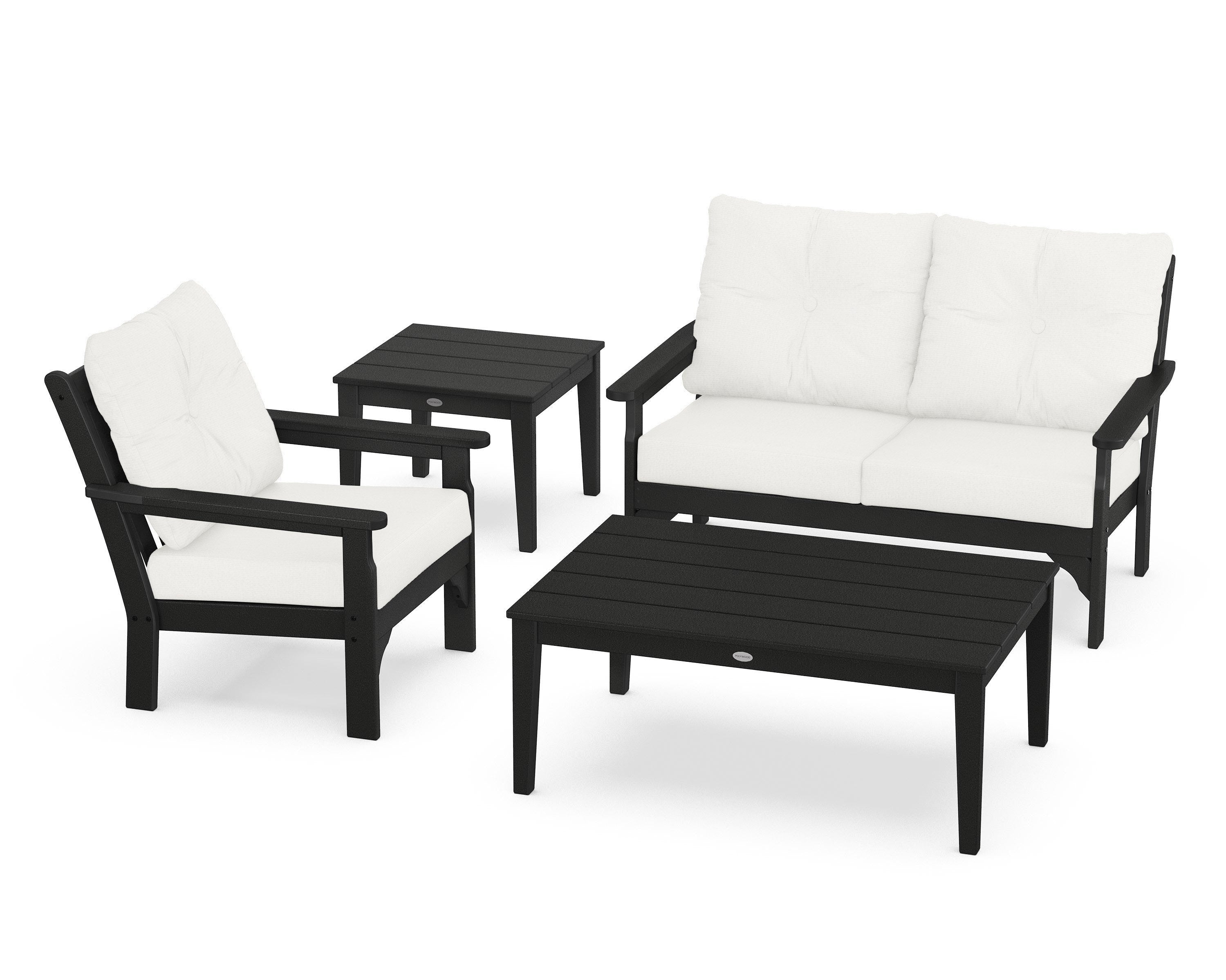 POLYWOOD® Vineyard 4-Piece Deep Seating Set in Black / Natural Linen