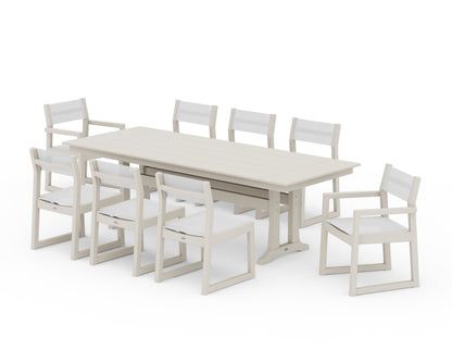 POLYWOOD® EDGE Sling 9-Piece Farmhouse Trestle Dining Set in Sand / White Sling
