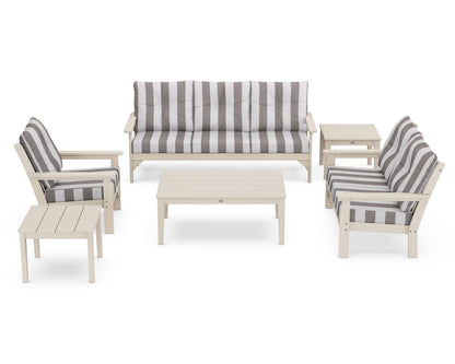POLYWOOD® Vineyard 6-Piece Deep Seating Set in Sand / Cabana Stripe Grey Mist