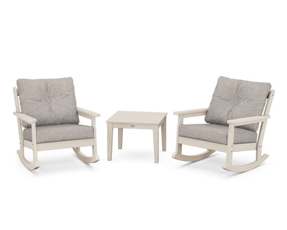 POLYWOOD® Vineyard 3-Piece Deep Seating Rocker Set in Sand / Weathered Tweed