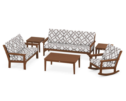 POLYWOOD® Vineyard 6-Piece Deep Seating Set in Teak / Trellis Grey Mist