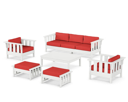 Martha Stewart by POLYWOOD® Acadia 6-Piece Lounge Sofa Set in White / Crimson Linen