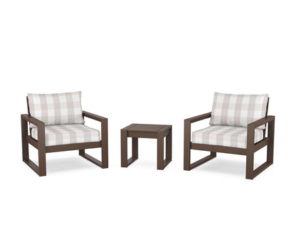 POLYWOOD® EDGE Sectional 3-Piece Deep Seating Set in Mahogany / Buffalo Plaid Dune Burlap
