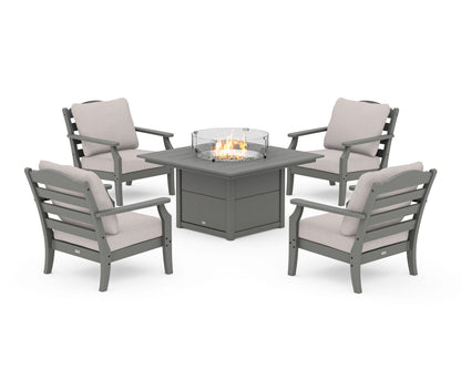 Draper James™ by  POLYWOOD® Savannah 5-Piece Deep Seating Set with Fire Pit Table in Slate Grey / Dune Burlap