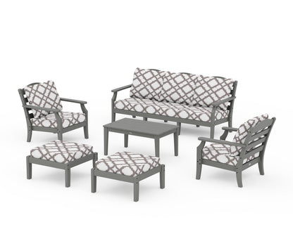 Draper James™ by  POLYWOOD® Savannah 6-Piece Lounge Sofa Set in Slate Grey / Trellis Grey Mist