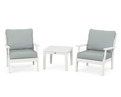 POLYWOOD® Braxton 3-Piece Deep Seating Set in White / Spa