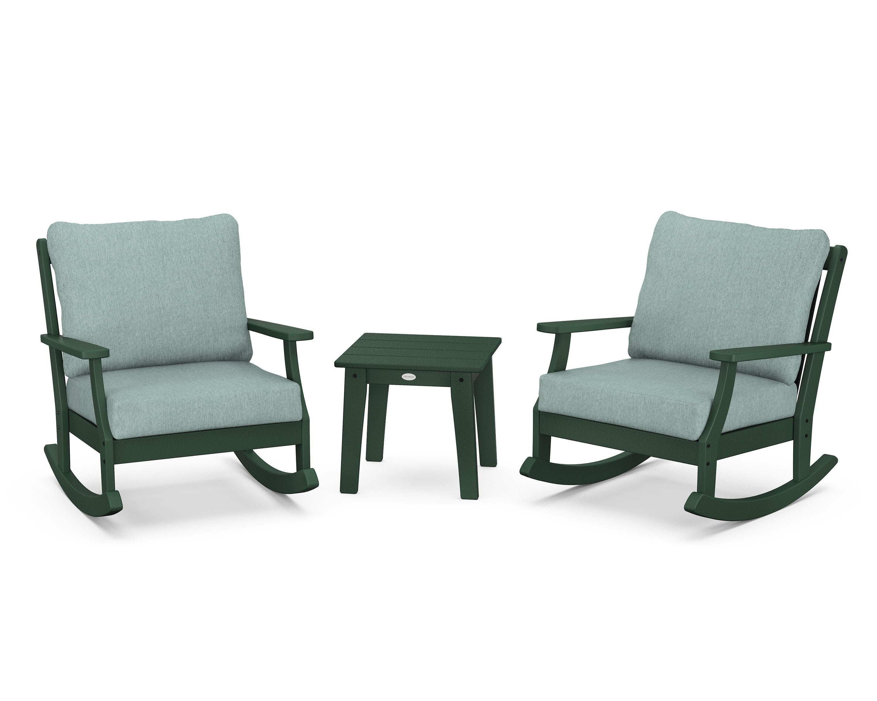 POLYWOOD® Braxton 3-Piece Deep Seating Rocker Set in Green / Glacier Spa