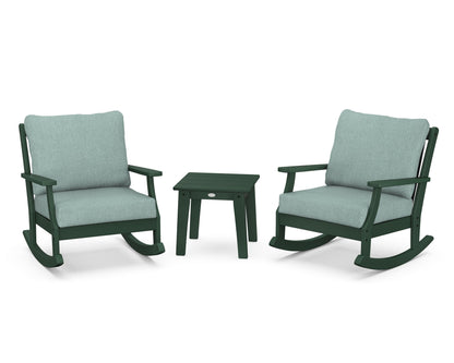 POLYWOOD® Braxton 3-Piece Deep Seating Rocker Set in Green / Glacier Spa