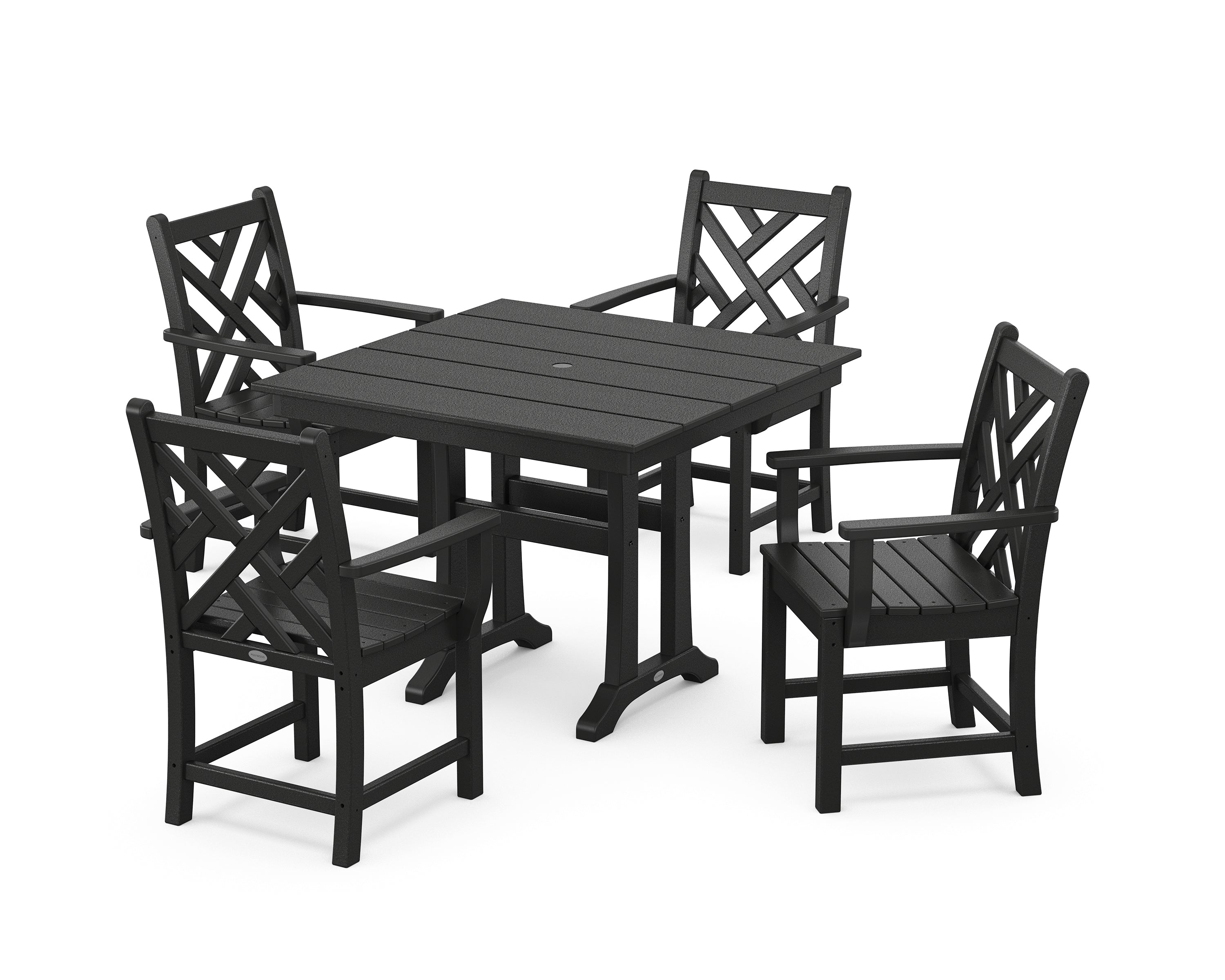 POLYWOOD® Chippendale 5-Piece Farmhouse Trestle Arm Chair Dining Set in Black