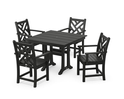 POLYWOOD® Chippendale 5-Piece Farmhouse Trestle Arm Chair Dining Set in Black