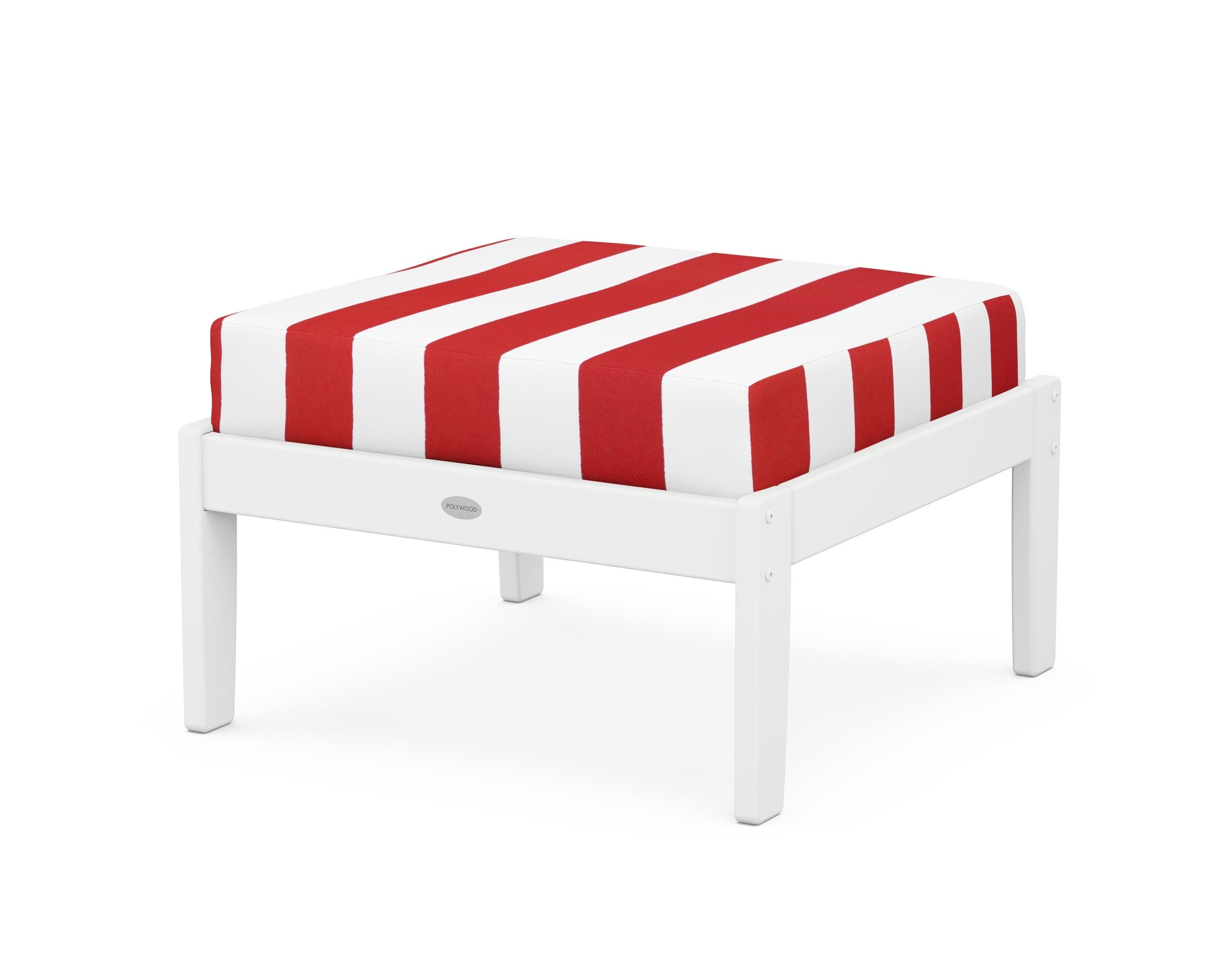 POLYWOOD® Braxton Deep Seating Ottoman in White / Cabana Stripe Crimson