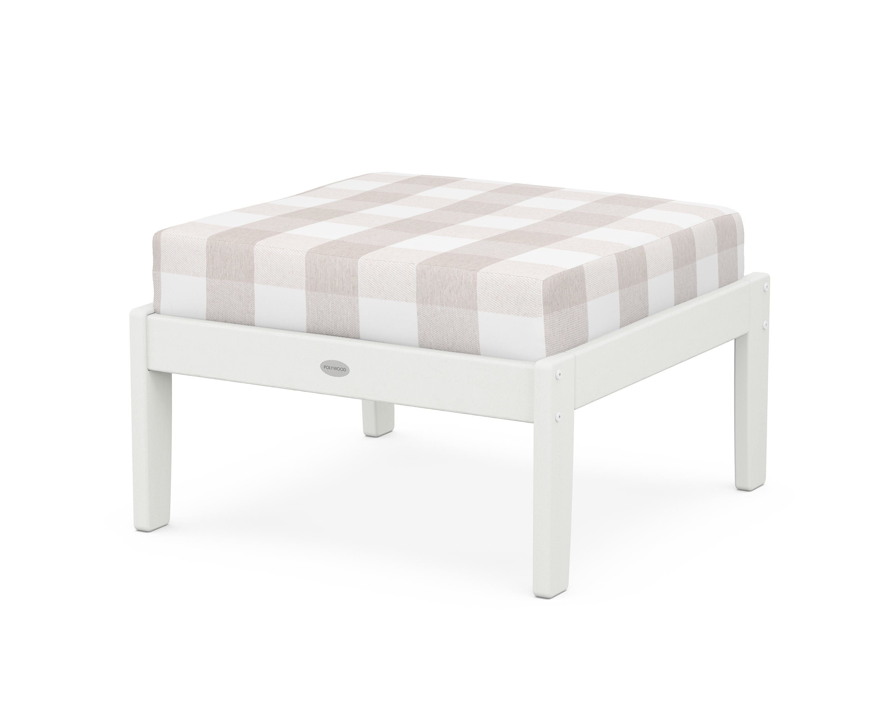 POLYWOOD® Braxton Deep Seating Ottoman in Vintage White / Buffalo Plaid Dune Burlap