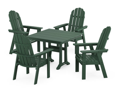 POLYWOOD® Vineyard Adirondack 5-Piece Farmhouse Dining Set With Trestle Legs in Green
