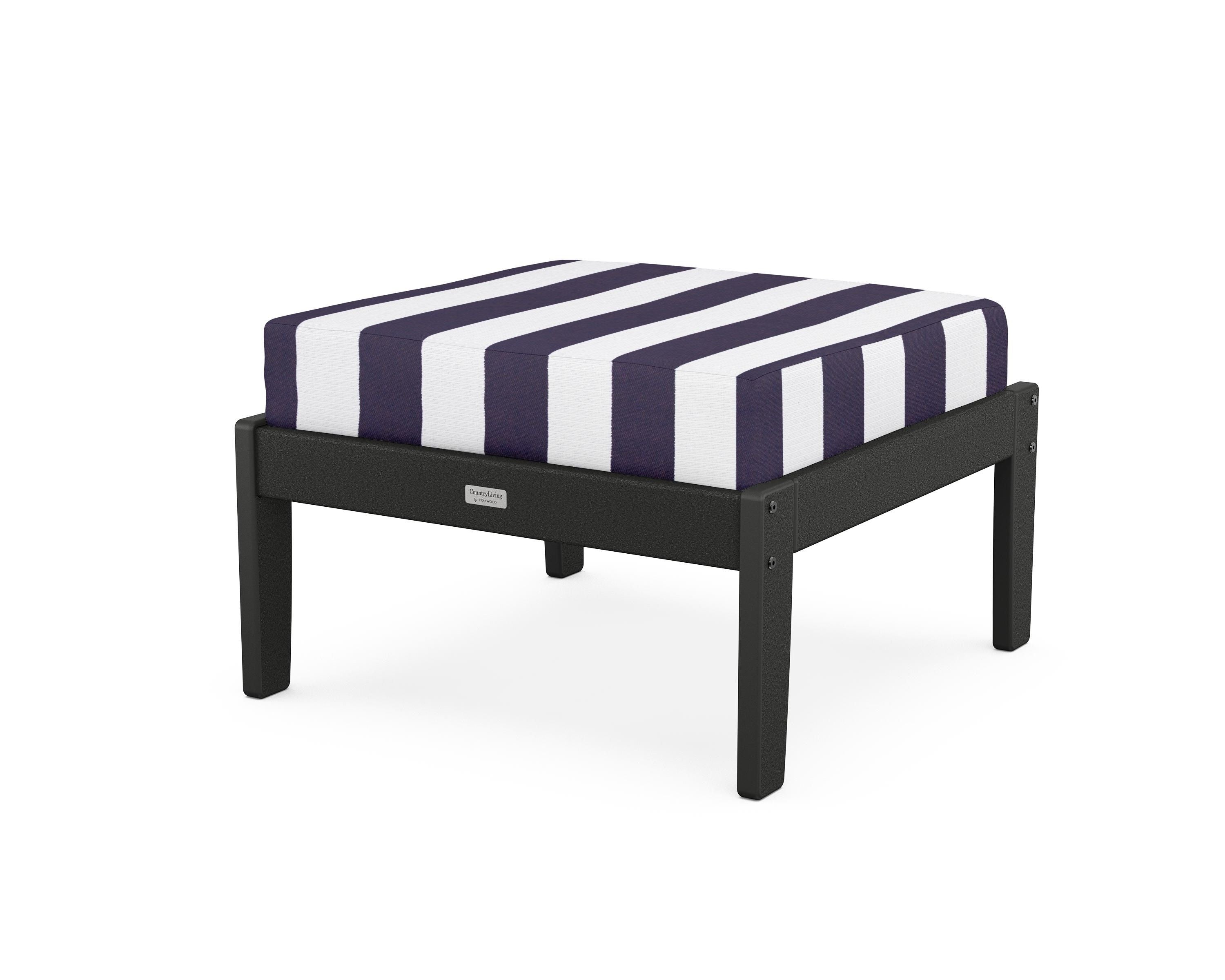 Country Living Cottage Deep Seating Ottoman in Black / Cabana Stripe Navy
