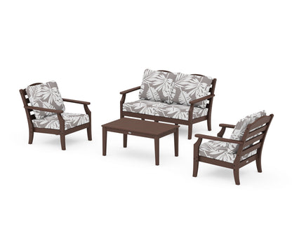 Draper James™ by  POLYWOOD® Savannah 4-Piece Deep Seating Set with Loveseat in Mahogany / Leaf Grey Mist
