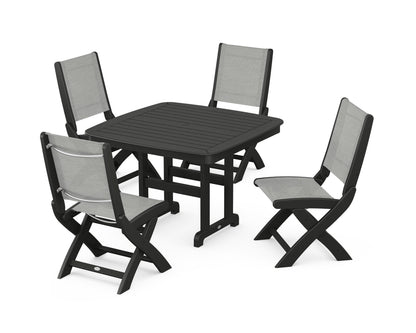 POLYWOOD® Coastal Folding Side Chair 5-Piece Dining Set in Black / Metallic Sling