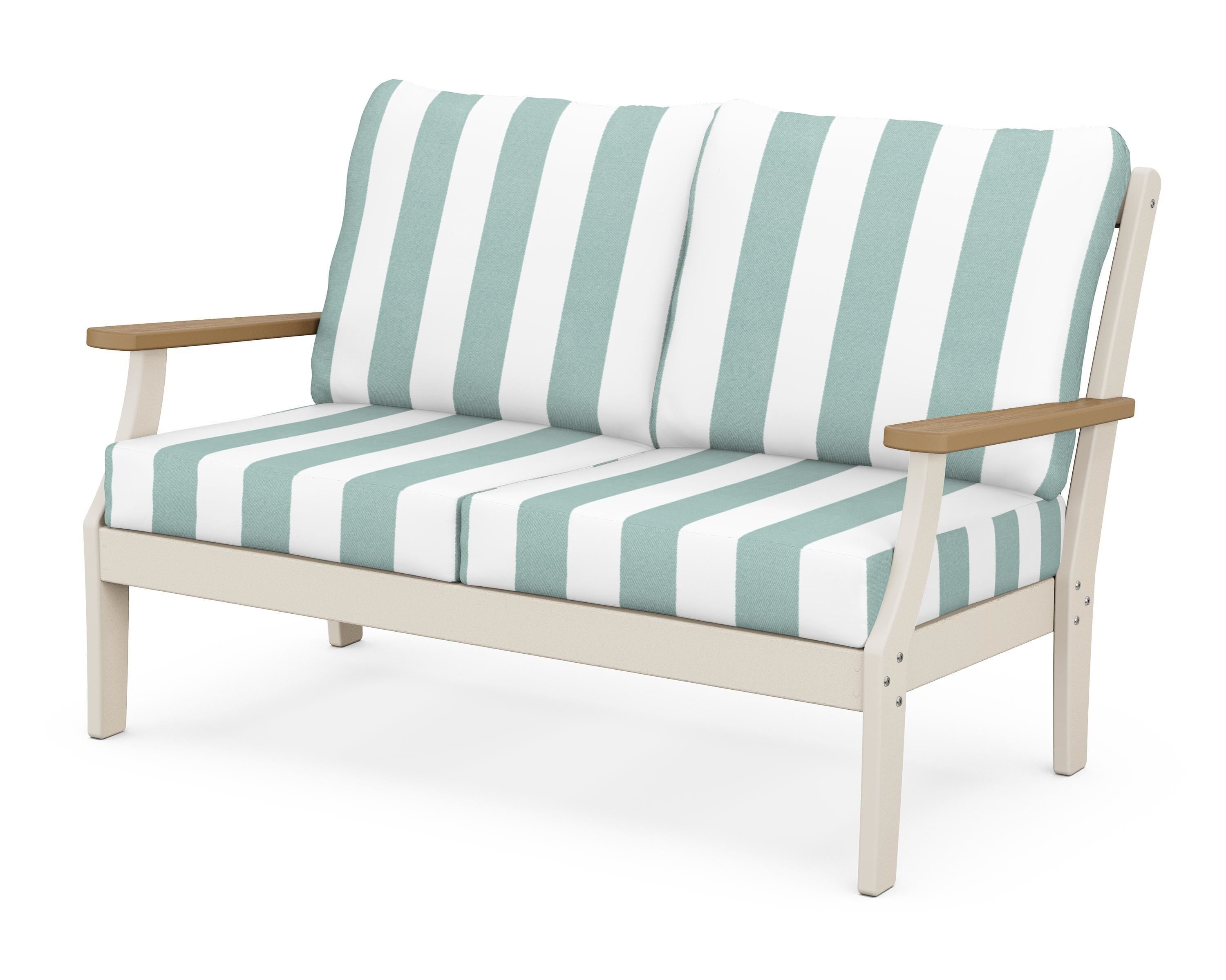 POLYWOOD® Braxton Deep Seating Loveseat in Sand / Natural / Cabana Stripe Glacier Spa