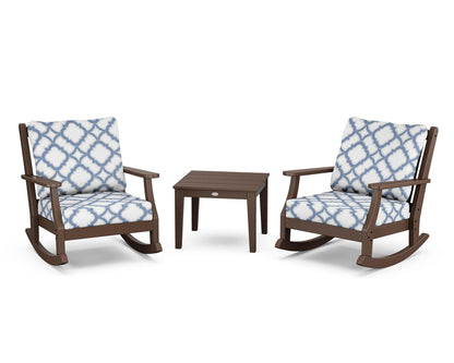 Country Living Wovendale 3-Piece Deep Seating Rocker Set in Mahogany / Trellis Sky Blue