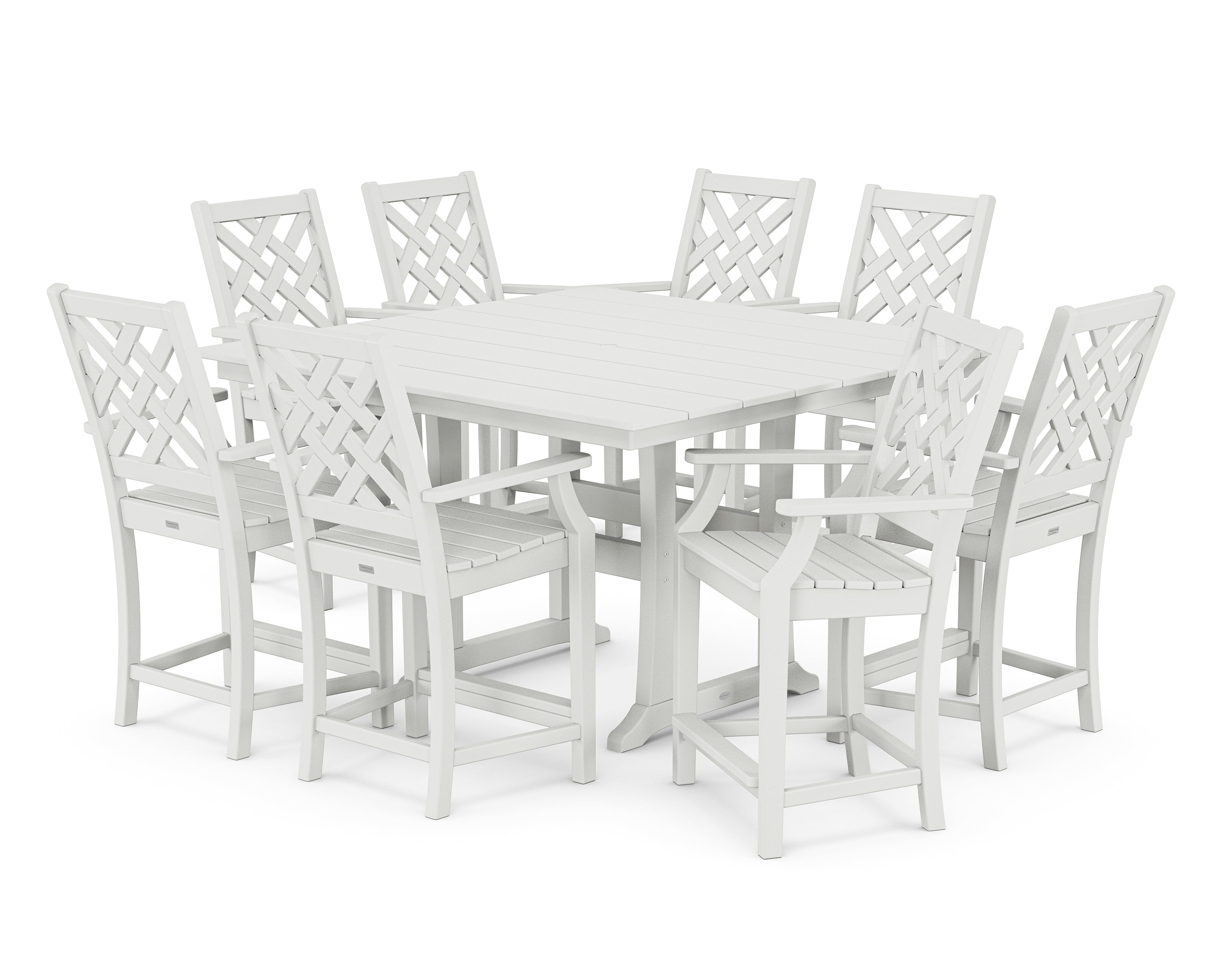 Country Living Wovendale 9-Piece Square Farmhouse Counter Set with Trestle Legs in White