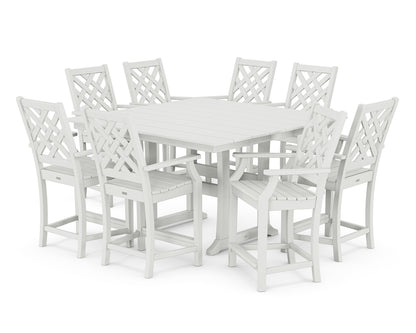 Country Living Wovendale 9-Piece Square Farmhouse Counter Set with Trestle Legs in White